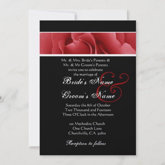 Rode roze en zwarte bruiloft kaart (Voorkant)