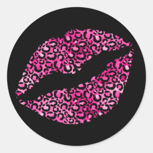 Rode Roze en Zwarte Luipaardvlekken Lippenstift Ronde Sticker