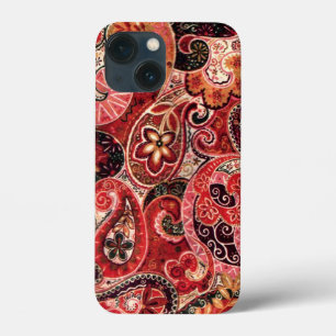Rode, roze en zwarte Paisley Floral iPhone 13 Mini Hoesje