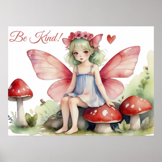Rode Roze Fee met Paddenstoelen Wees Vriendelijk C Poster (Voorkant)
