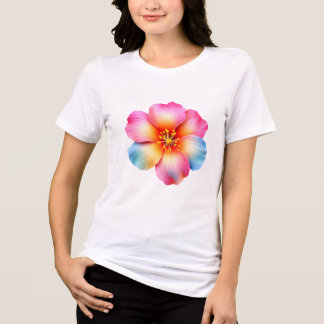 Rode, Roze, Gele, Blauwe Bloemige T-Shirt voor Vro