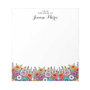 Rode Roze Gele Waterverf Bloemen Gepersonaliseerd Notitieblok