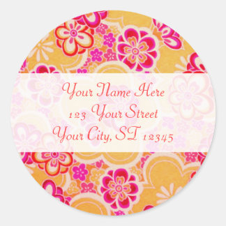 Rode, roze, gele & witte tropische bloemen ronde sticker