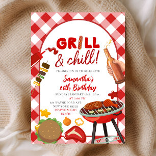 Rode roze Gingham verjaardags BBQ uitnodiging