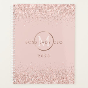Rode Roze Glitter Baas Dame Directeur Monogram 202 Planner