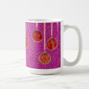 Rode Roze Glitter Kerstmis Ballen Mok