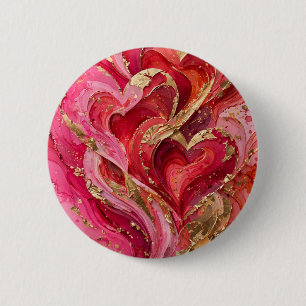 Rode & Roze Gouden Hart Wervelend Abstracte Knop B Ronde Button 5,7 Cm