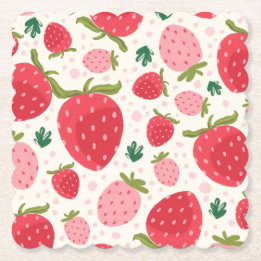Rode Roze Groene Aardbei Patroon Feest Kartonnen Onderzetters