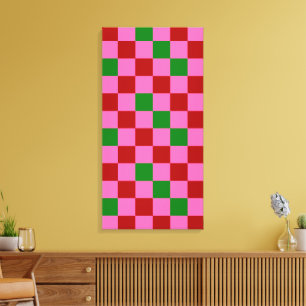 Rode Roze Groene Geruite Patroon Ontwerp Canvas Afdruk
