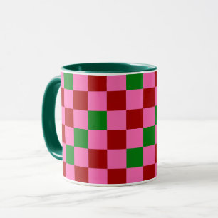 Rode Roze Groene Geruite Patroon Ontwerp Mok
