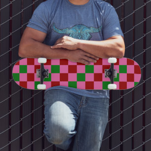 Rode Roze Groene Geruite Patroon Ontwerp  Skateboard