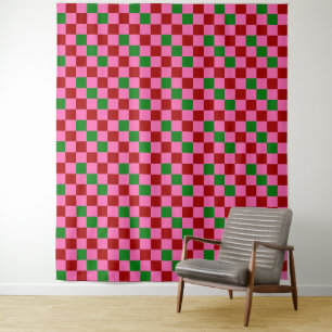 Rode Roze Groene Geruite Patroon Ontwerp Wandkleed