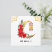 Rode Roze Halvemaan Maan Eid Mubarak Kaart (Staand voorkant)