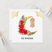 Rode Roze Halvemaan Maan Eid Mubarak Kaart (Voorkant / Achterkant in situ)