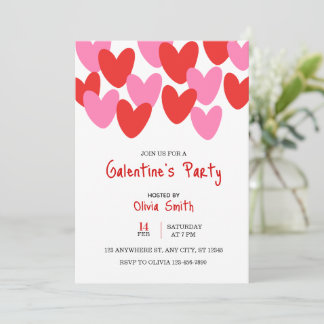 rode roze harten Galentine's Day uitnodiging, hart Kaart