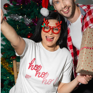 Rode Roze Hohoho Joyeux Noel Typografie Grappig T-shirt