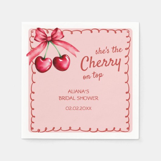 Rode & Roze Kers Op Kers Bruidsdouche Servet (Voorkant)