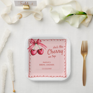 Rode & Roze Kersen op Top Cherry Vrijgezellenfeest Papieren Bordje