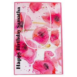 Rode Roze Klaproos Bloem Watercolor Vrouw BIrthday Medium Cadeauzakje