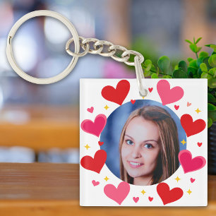 Rode Roze Liefdes Hartjes Aangepaste Foto Persoonl Sleutelhanger