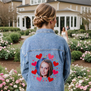 Rode Roze Liefdesharten Aangepaste Foto Persoonlij Denim Jacket