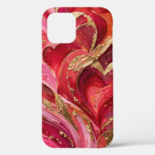 Rode & Roze Marmer Gouden iPhone 12 Hoesje