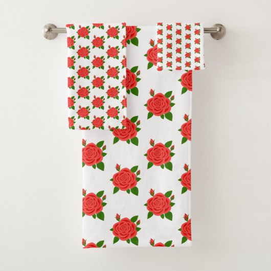 Rode roze met Buds White Bath Towel Set Bad Handdoek (Insitu)