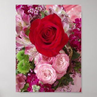Rode roze met gesorteerde bloemen en Rozen afdrukk Poster