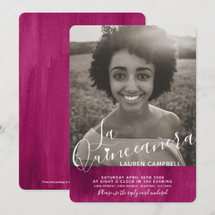 Rode roze moderne kunst La Quinceañera foto Kaart