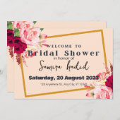 Rode roze moderne trouwdouche kaart (Voorkant / Achterkant)