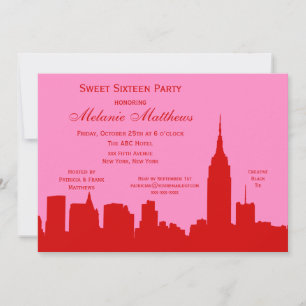 Rode Roze NYC Silhouet Sweet Sixteen Kaart