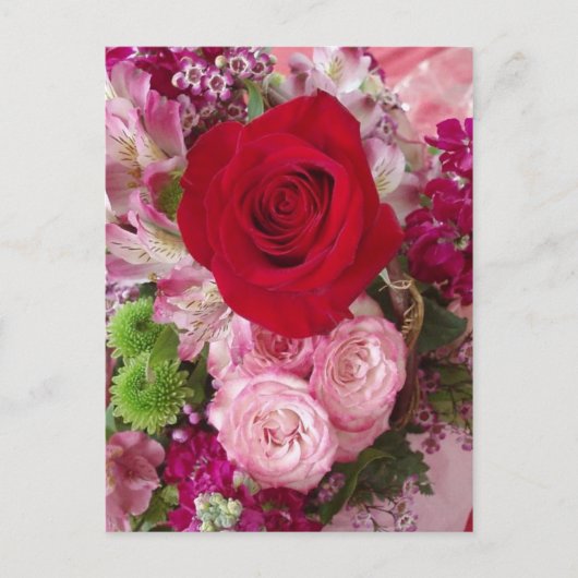 Rode roze omhuld met gesorteerde bloemen en Rozen Briefkaart (Voorkant)