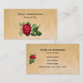 rode roze op een Faux Tan Leather Achtergrond Visitekaartje (Voorkant / Achterkant)