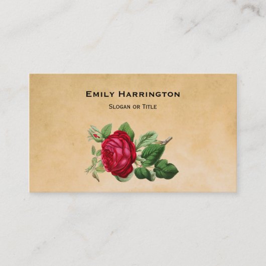 rode roze op een Faux Tan Leather Achtergrond Visitekaartje (Voorkant)