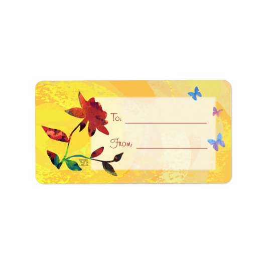Rode roze op geel met Butterflies Gift Labels (Voorkant)