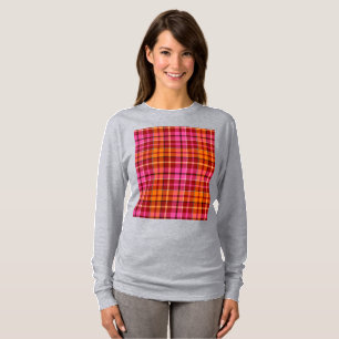 Rode Roze Oranje Geruite Schotse Streep Ontwerp T-shirt