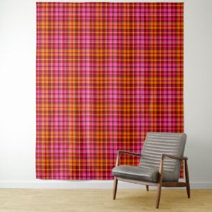 Rode Roze Oranje Geruite Schotse Streep Ontwerp Wandkleed