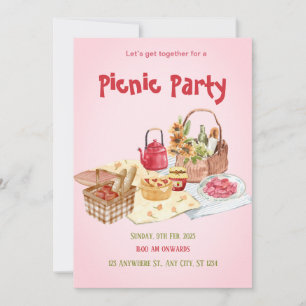 Rode Roze Picknick Feest Uitnodiging