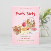 Rode Roze Picknickfeest Uitnodiging (Staand voorkant)