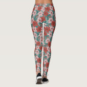rode roze Poinsettia Floral Pattern Xmas Leggings (Achterkant)