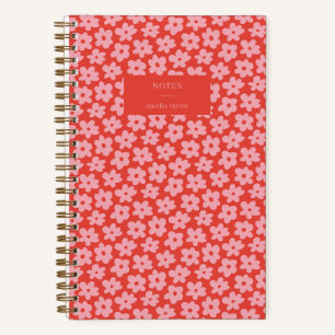 Rode Roze Retro Madeliefjespatroon Gepersonaliseer Notitieboek