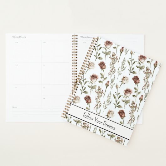 Rode Roze Roos Bloemig Planner (Display)