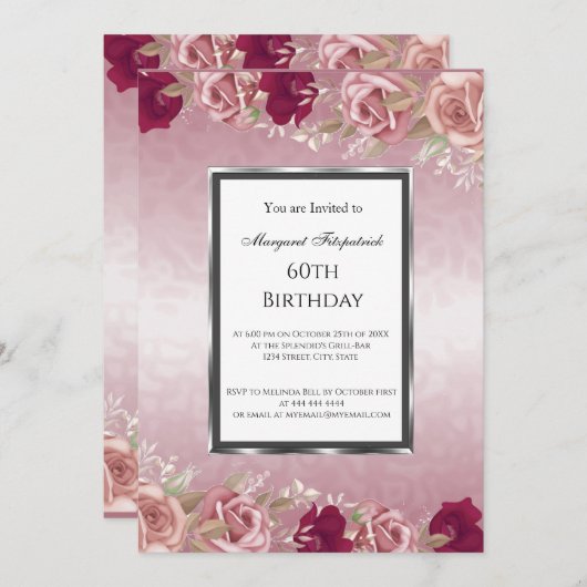 Rode roze roze roze Birthday Partij Kaart (Voorkant / Achterkant)