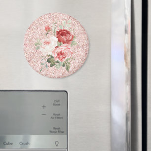 Rode Roze Rozen Bloem Glitter Magneet