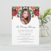 Rode Roze Rozen Bloemen Foto Memorial Service Kaart (Staand voorkant)