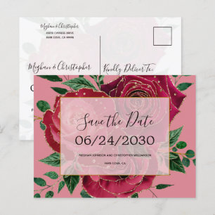 rode roze rozen die de datum opslaan aankondigingskaart