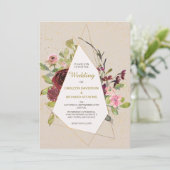 Rode roze rozen en gouden Lijsten bruiloft Kaart (Staand voorkant)