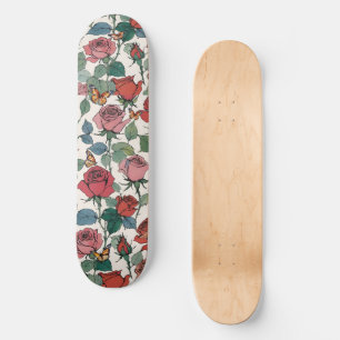 Rode & roze rozen met bladeren & monarchvlinders skateboard
