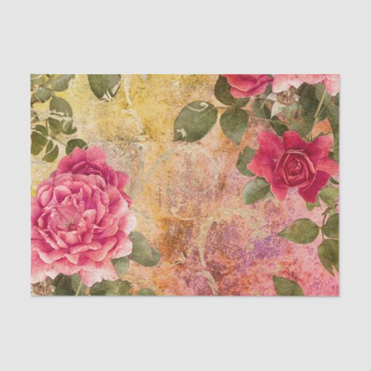  rode roze rozen met Gold Damask Tissuepapier (Voorkant)