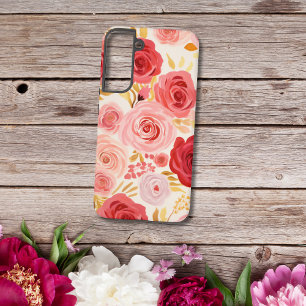 Rode Roze Rozen Waterverf Bloemen Samsung Galaxy Hoesje